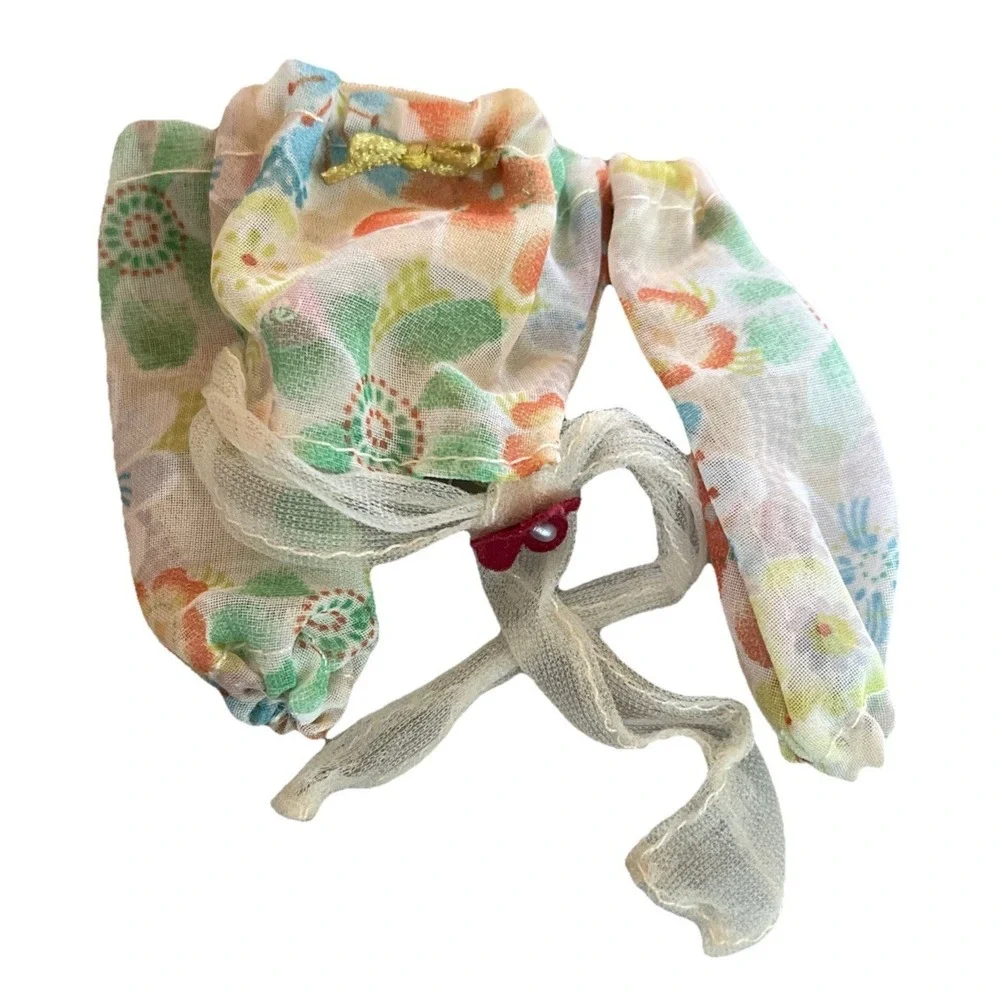 Vintage Barbie Top Drop Shoulder Sheer Bow And Waist Tie Flowers